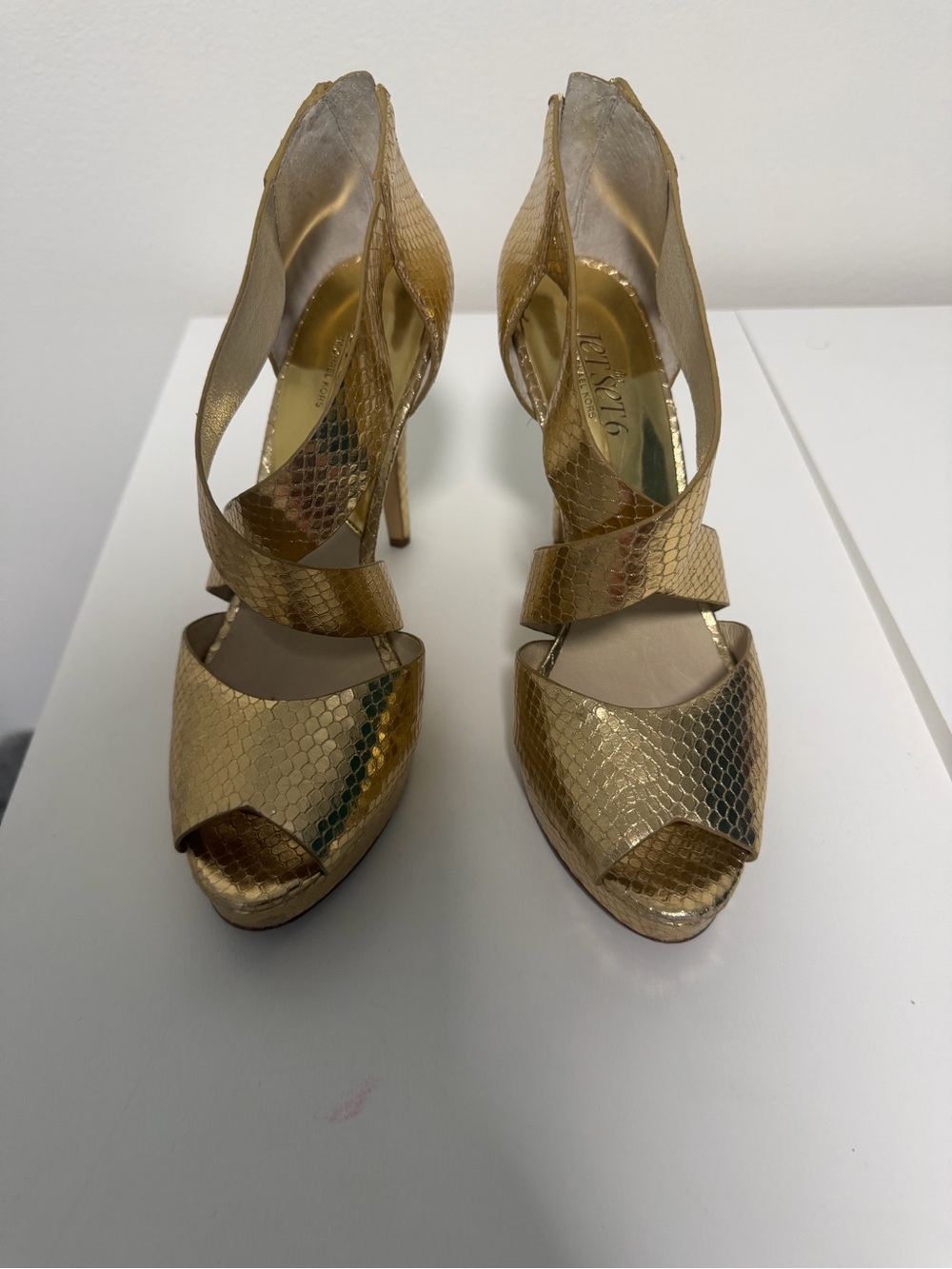 Michael Kors the Jet Set, Gold Strappy High Heel Sandals - Women